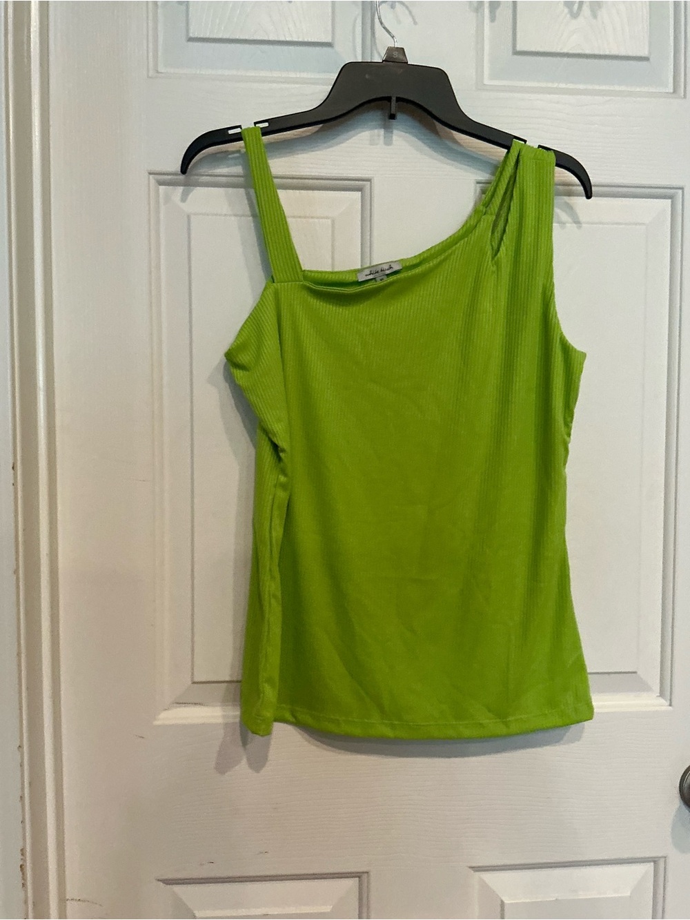 white birch Lime Green Asymmetrical Ribbed Tank Top